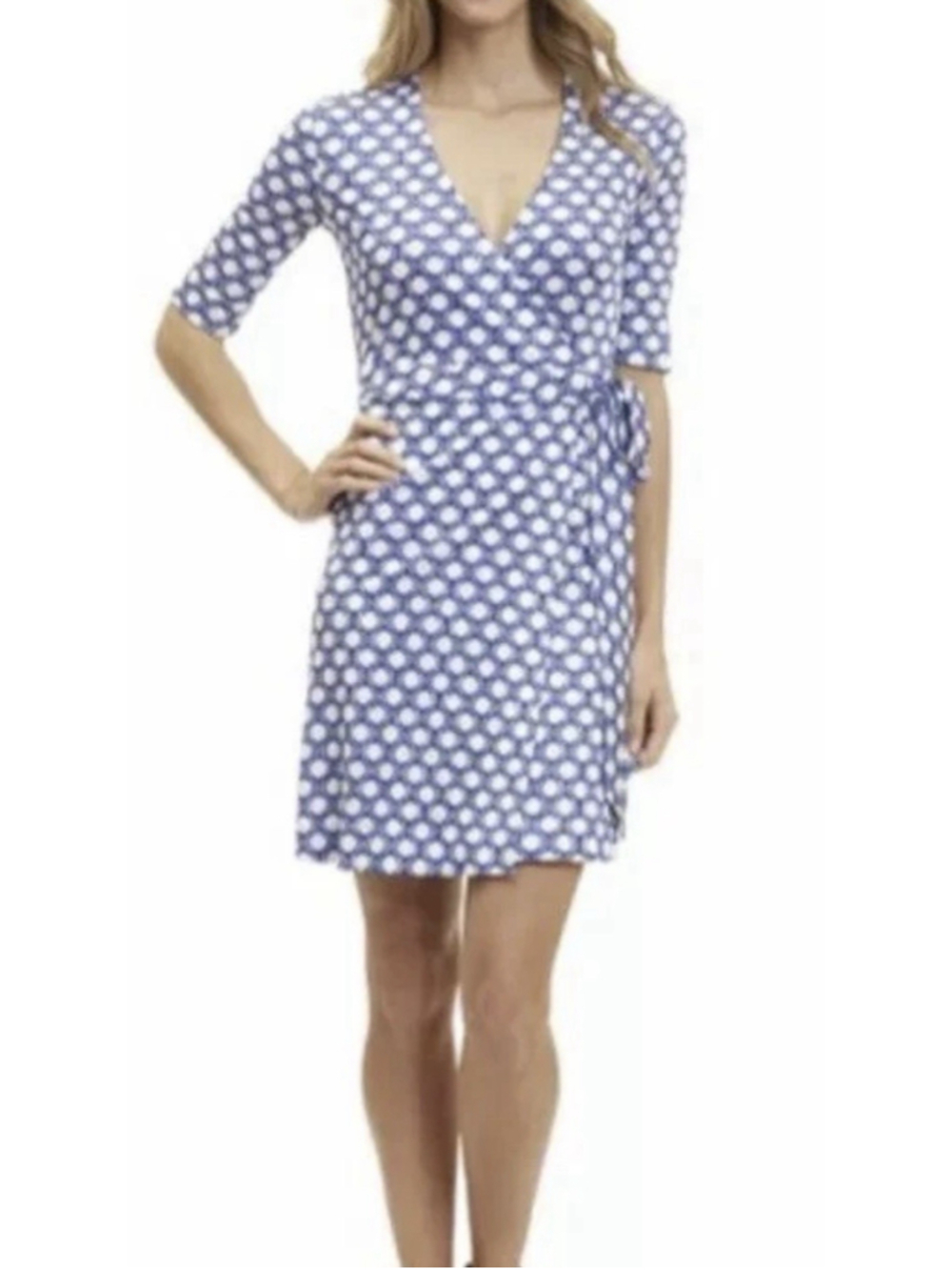 Robert Graham Juliana Womens Wrap Dress Silk Blend Blue Dot Size 8